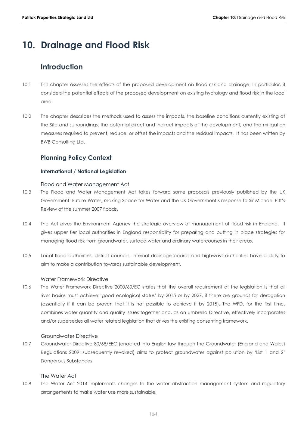 10. Drainage and Flood Risk