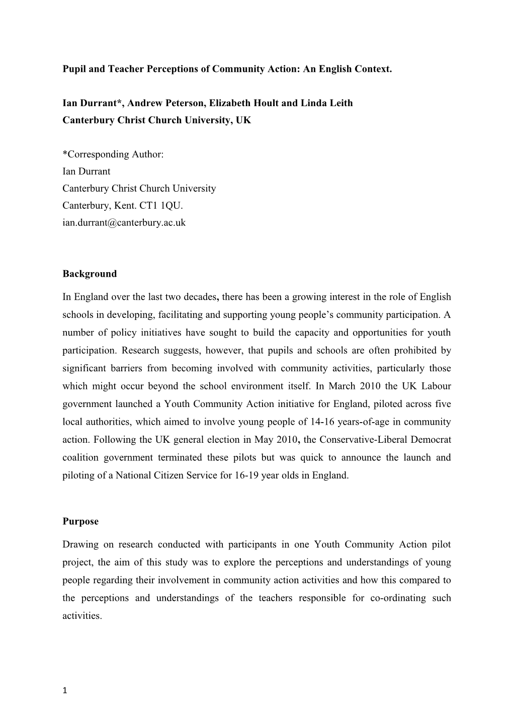 Schools and Their Communities: Pupil and Teacher Perceptions of Community Action