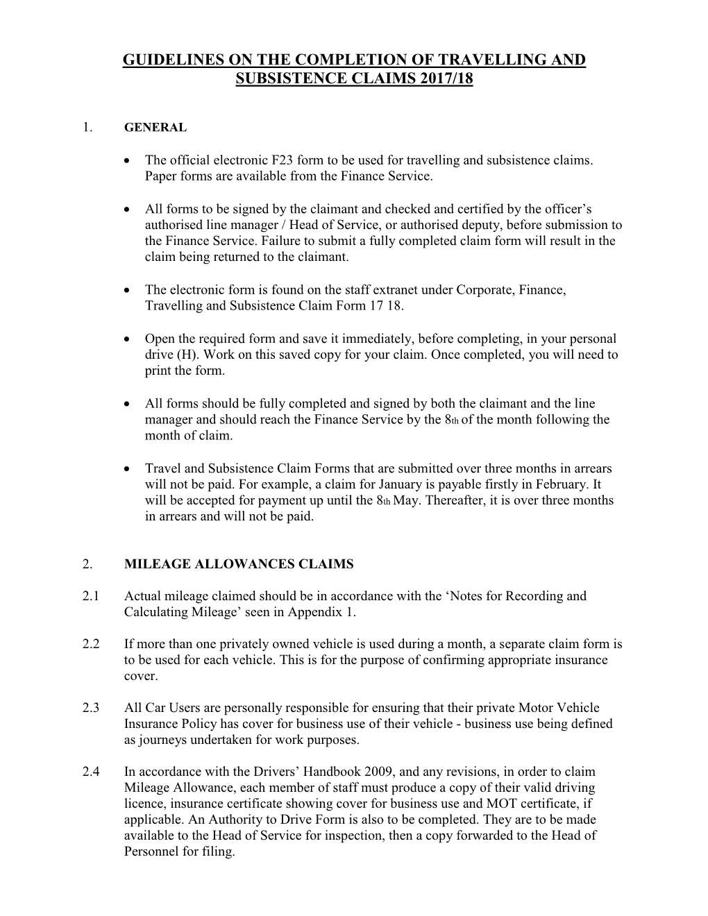 Guidelines on the Completion of Travelling and Subsistence Claims 2017/18