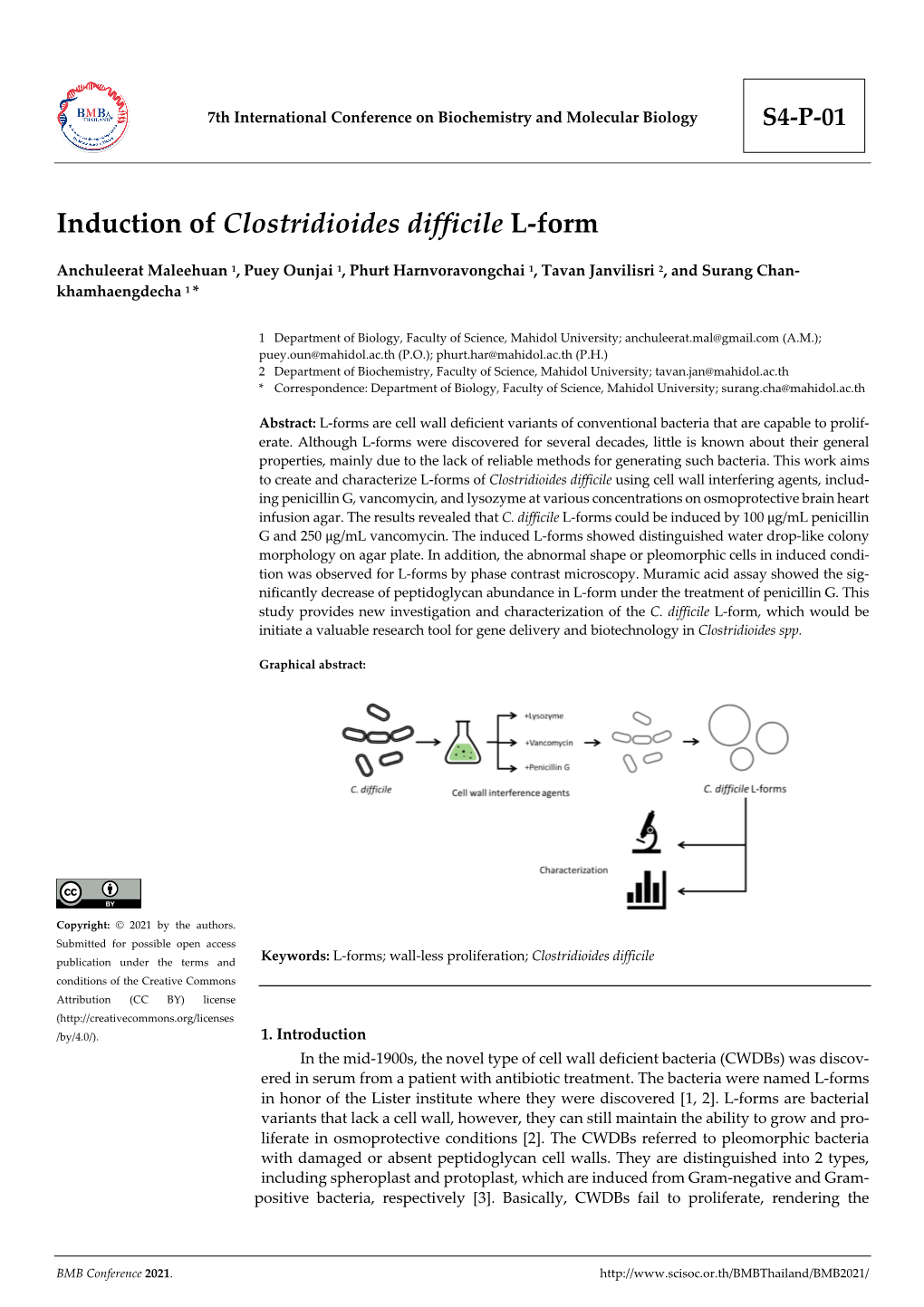 Induction of Clostridioides Difficile L-Form