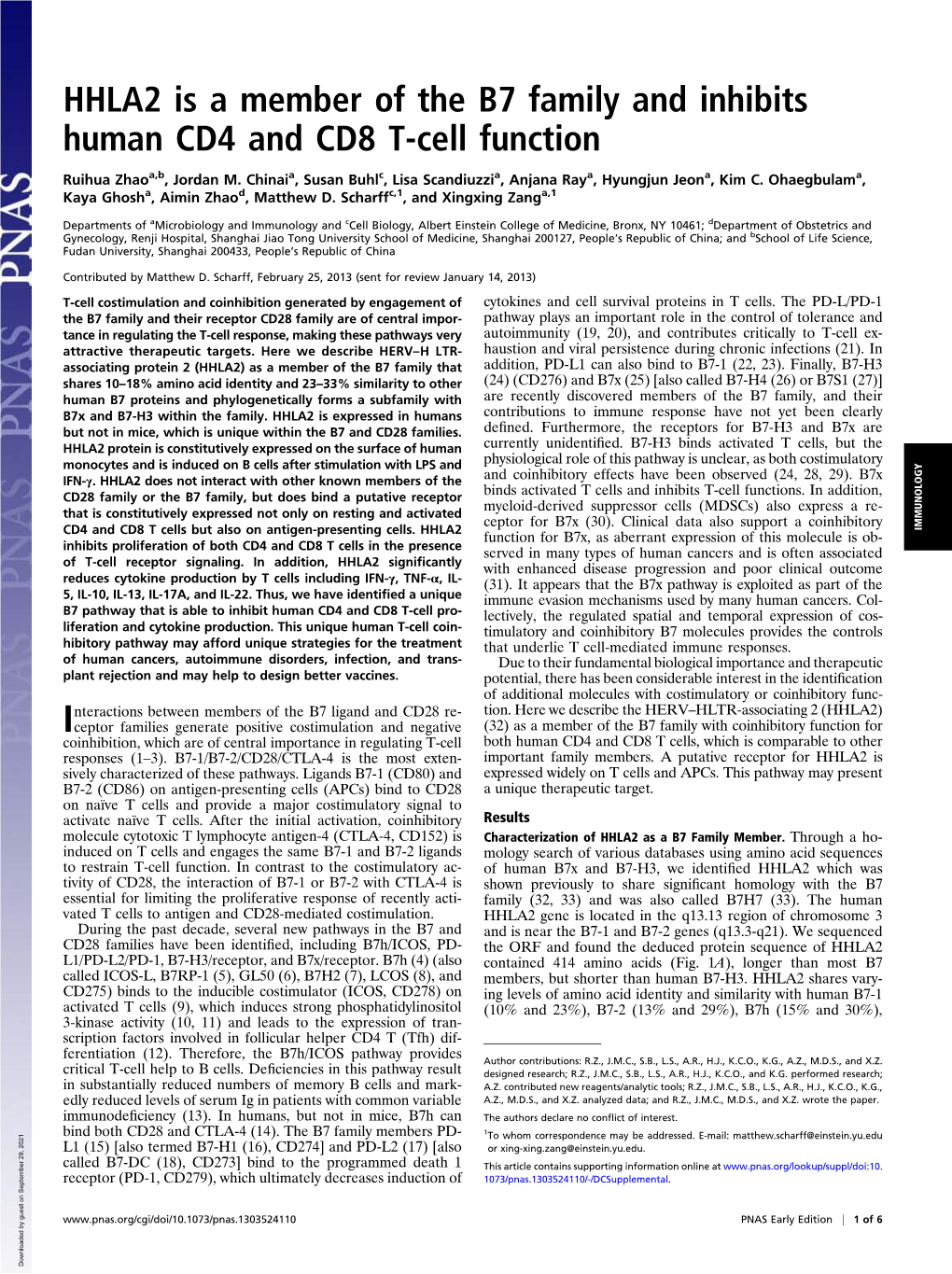 HHLA2 Is a Member of the B7 Family and Inhibits Human CD4 and CD8 T-Cell Function