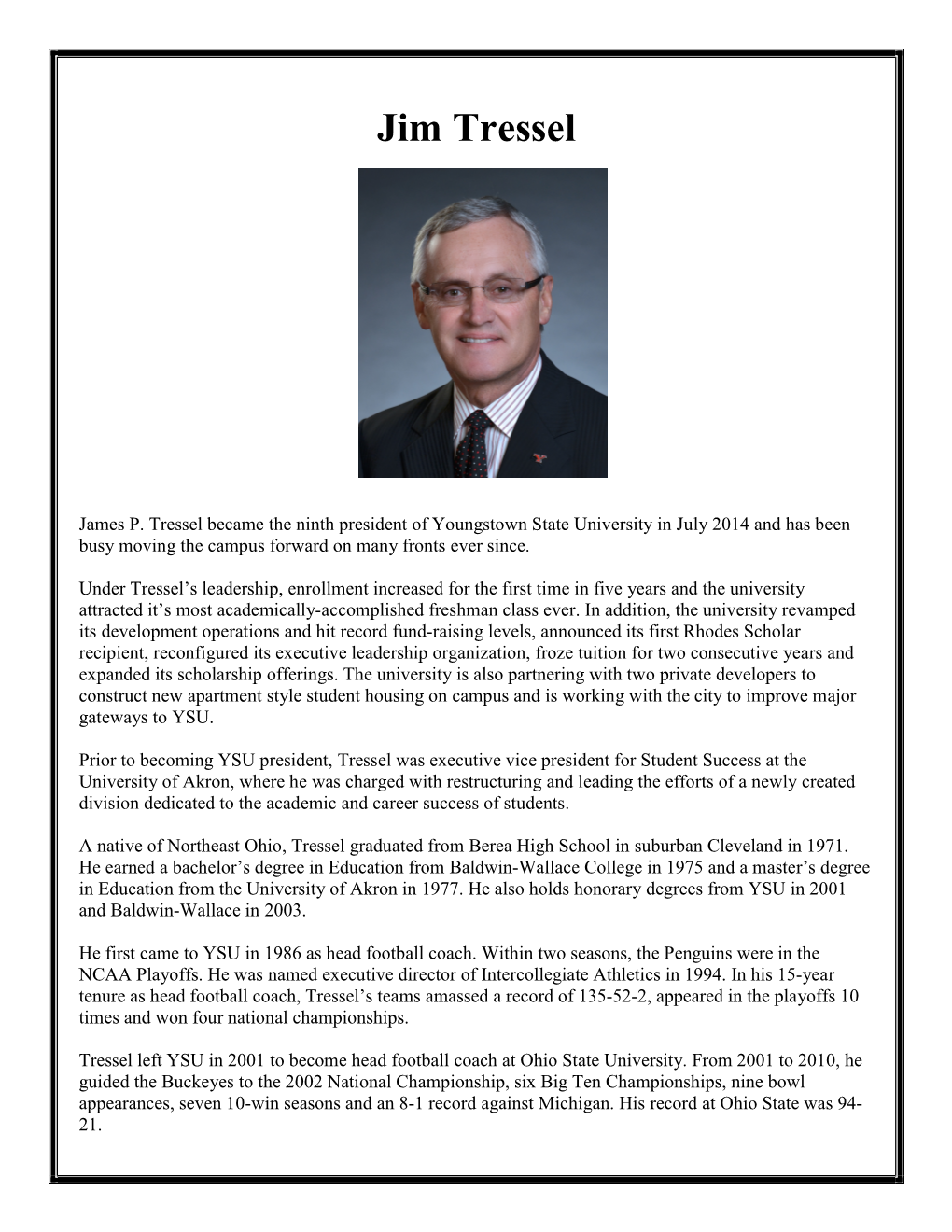 Jim Tressel Profile