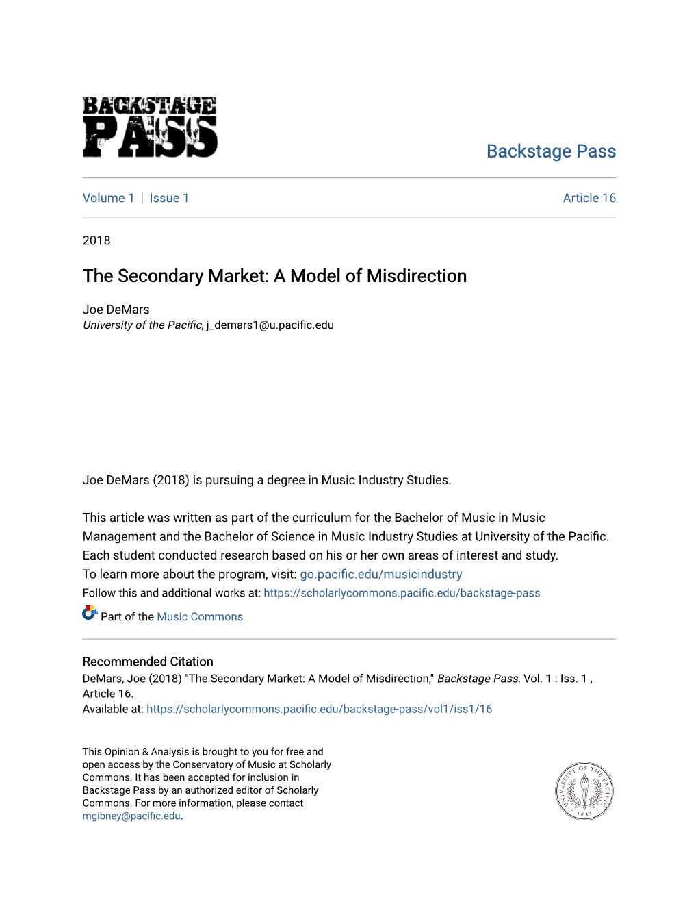 The Secondary Market: a Model of Misdirection