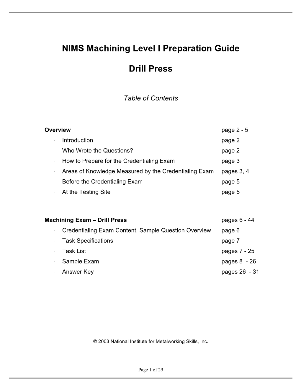 NIMS Machining Level I Preparation Guide Drill Press