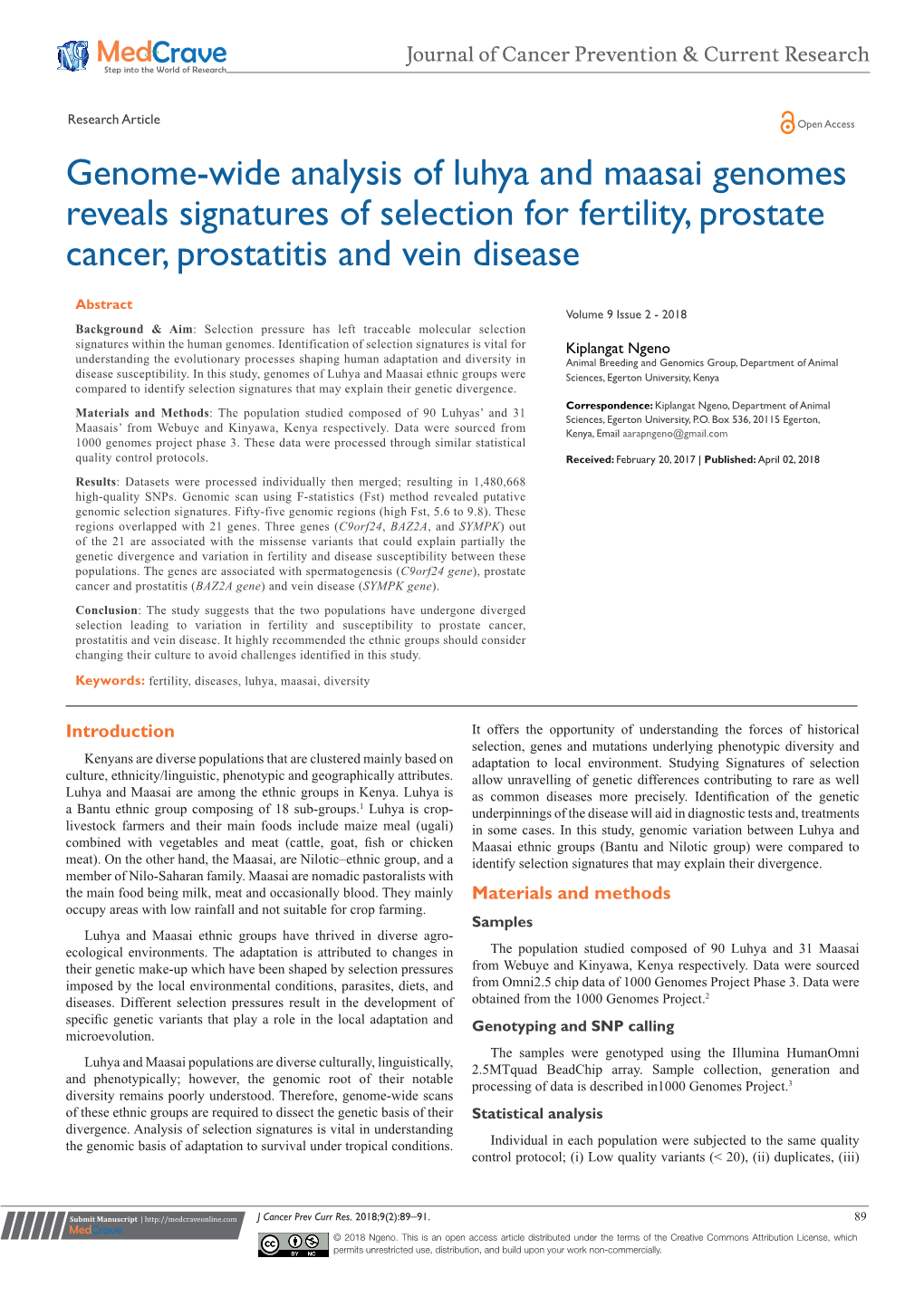 Genome-Wide Analysis of Luhya and Maasai Genomes Reveals Signatures of Selection for Fertility, Prostate Cancer, Prostatitis and Vein Disease