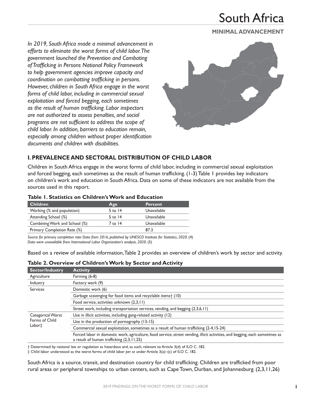 2019 Findings on the Worst Forms of Child Labor: South Africa
