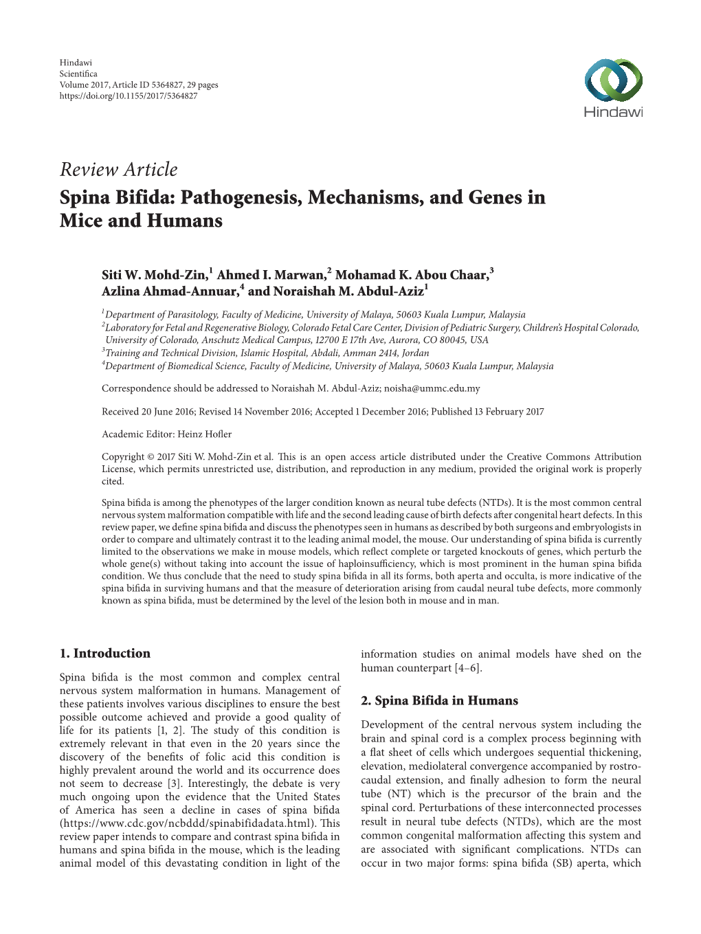 Spina Bifida: Pathogenesis, Mechanisms, and Genes in Mice and Humans