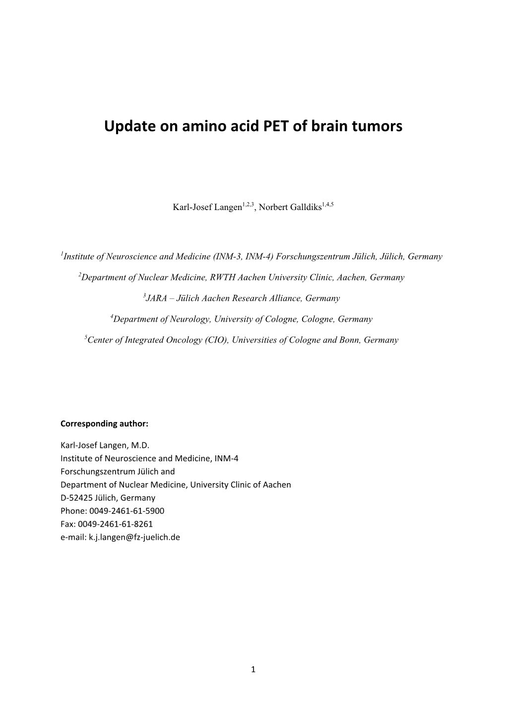 Update on Amino Acid PET of Brain Tumors