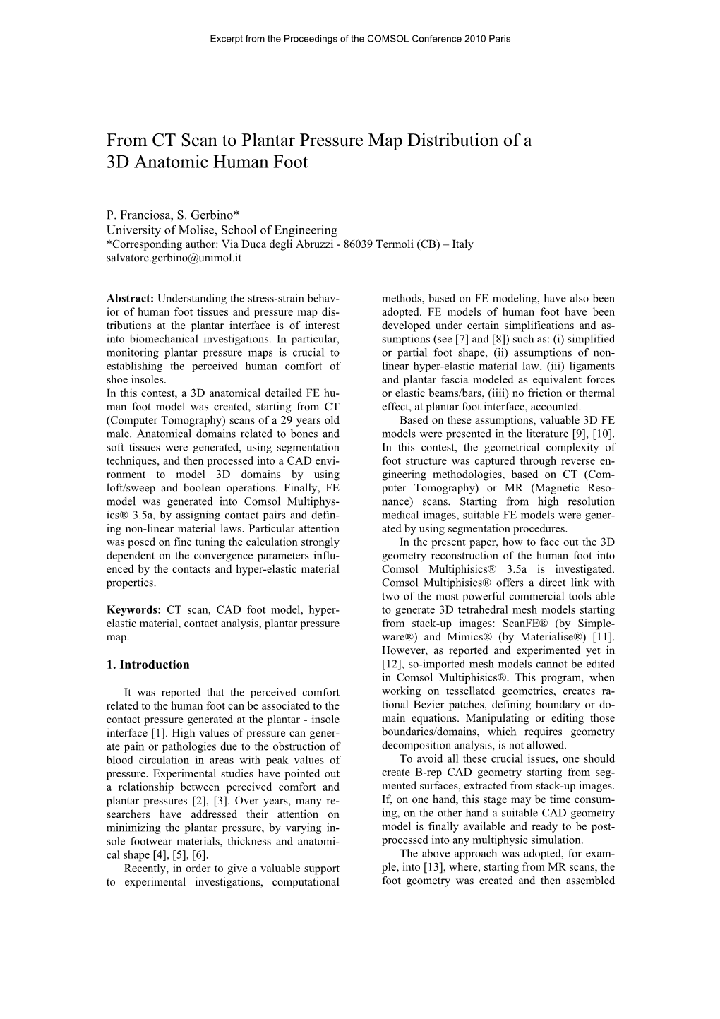 From CT Scan to Plantar Pressure Map Distribution of a 3D Anatomic Human Foot