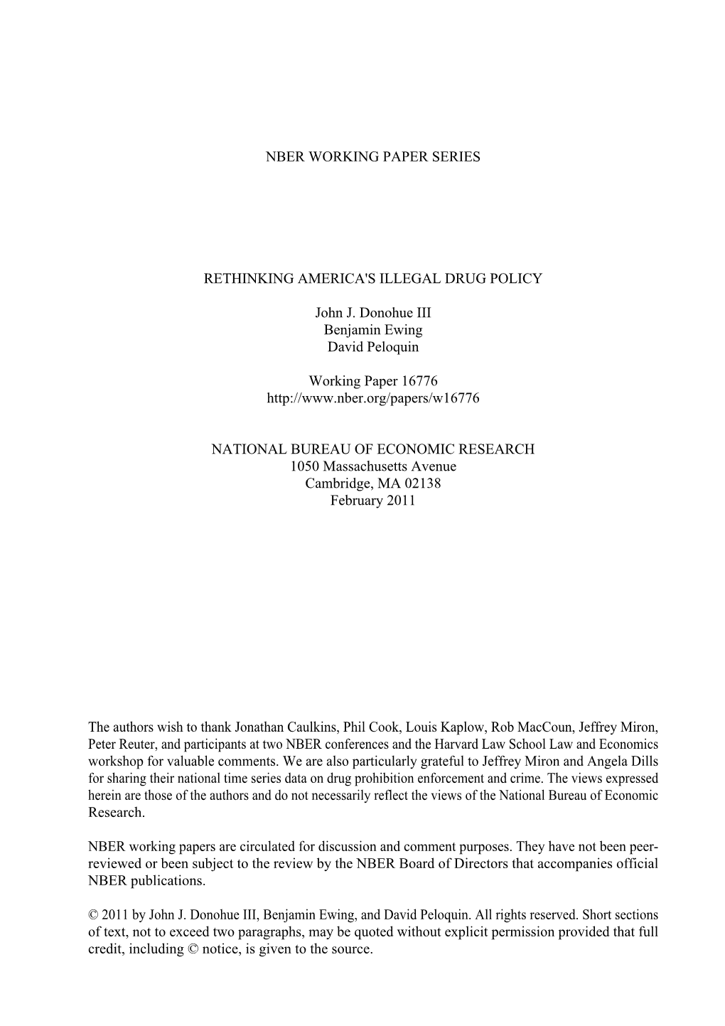 Nber Working Paper Series Rethinking America's Illegal