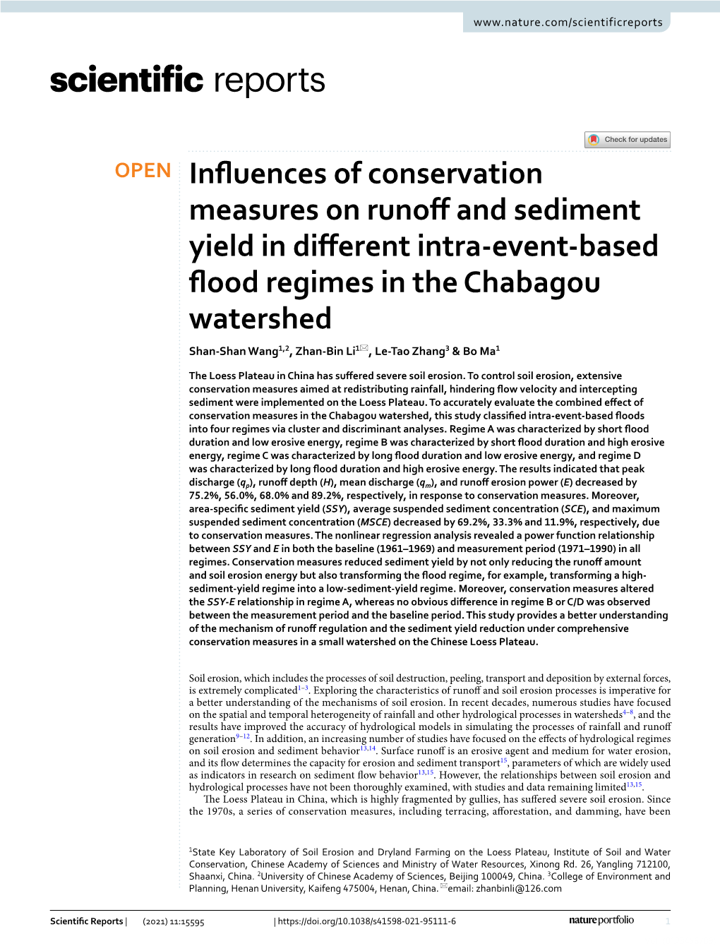 Influences of Conservation Measures on Runoff and Sediment Yield In