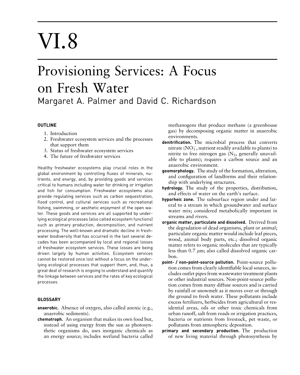 VI.8 Provisioning Services: a Focus on Fresh Water Margaret A