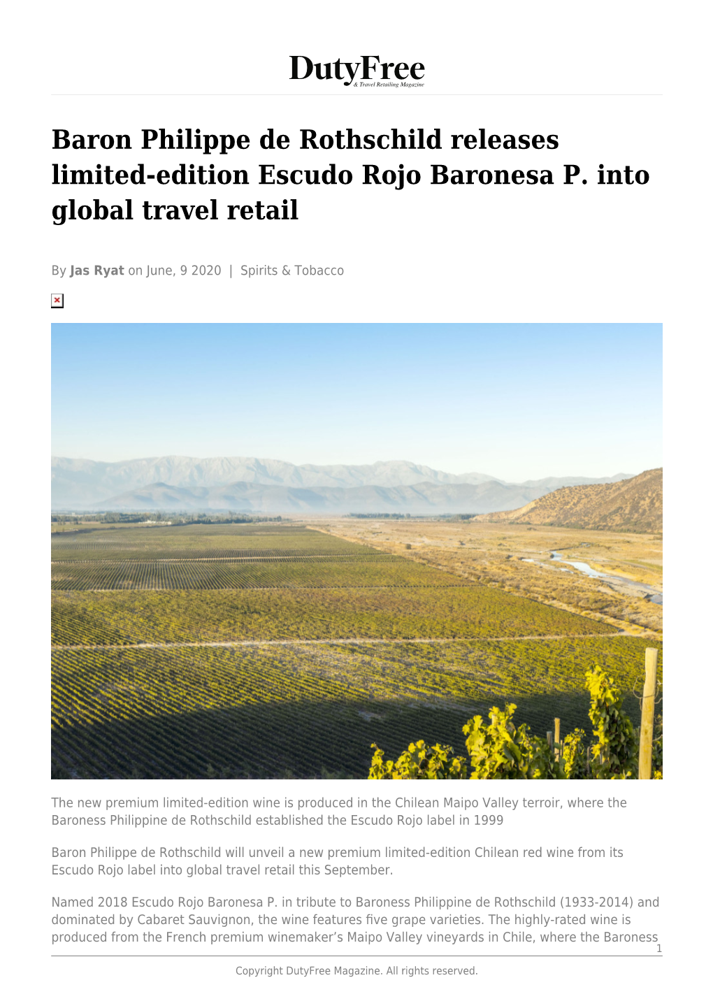 Baron Philippe De Rothschild Releases Limited-Edition Escudo Rojo Baronesa P. Into Global Travel Retail