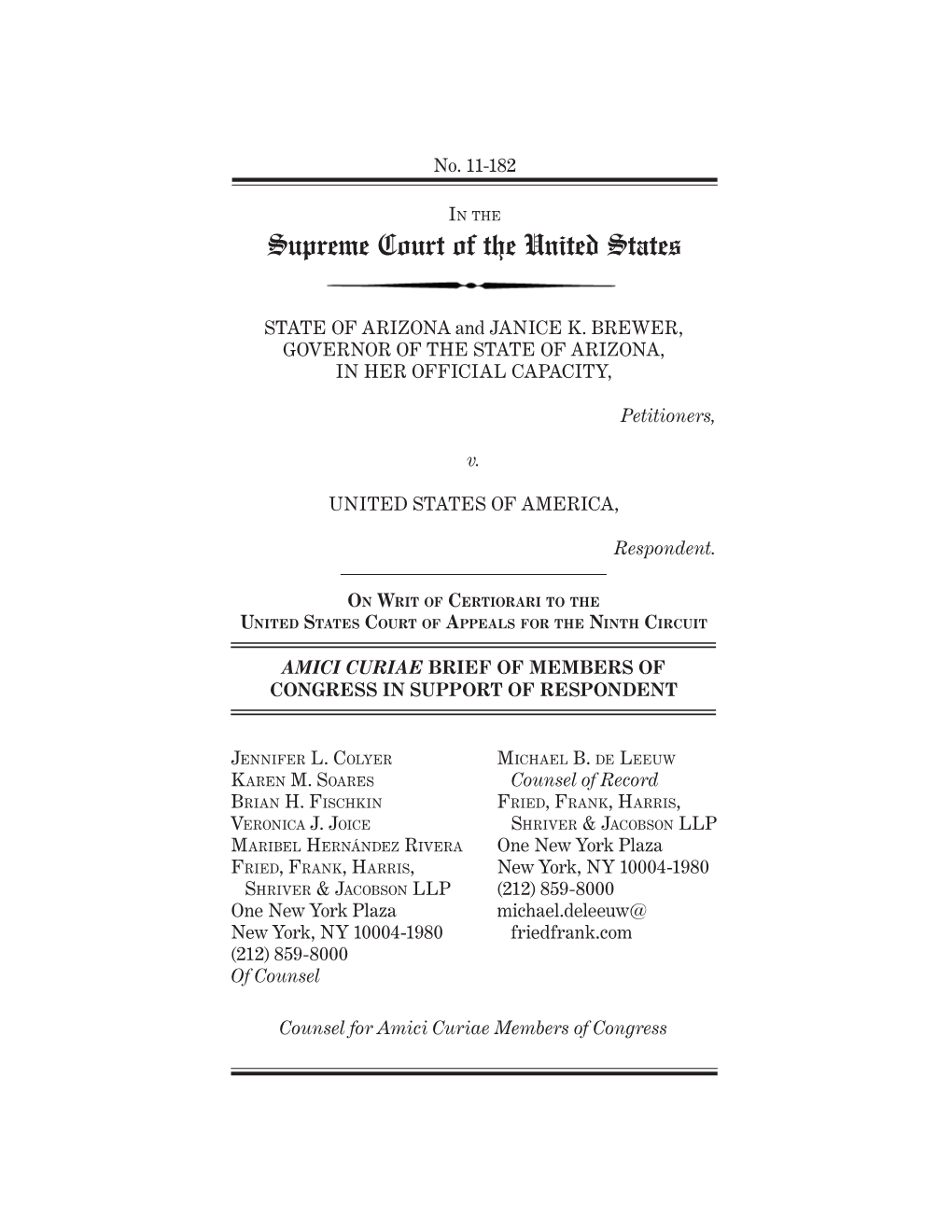 Brief of Members of Congress in Support of Respondent