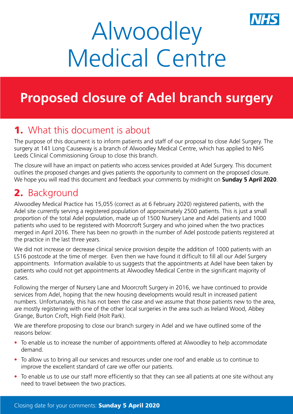 Proposed Closure of Adel Branch Surgery