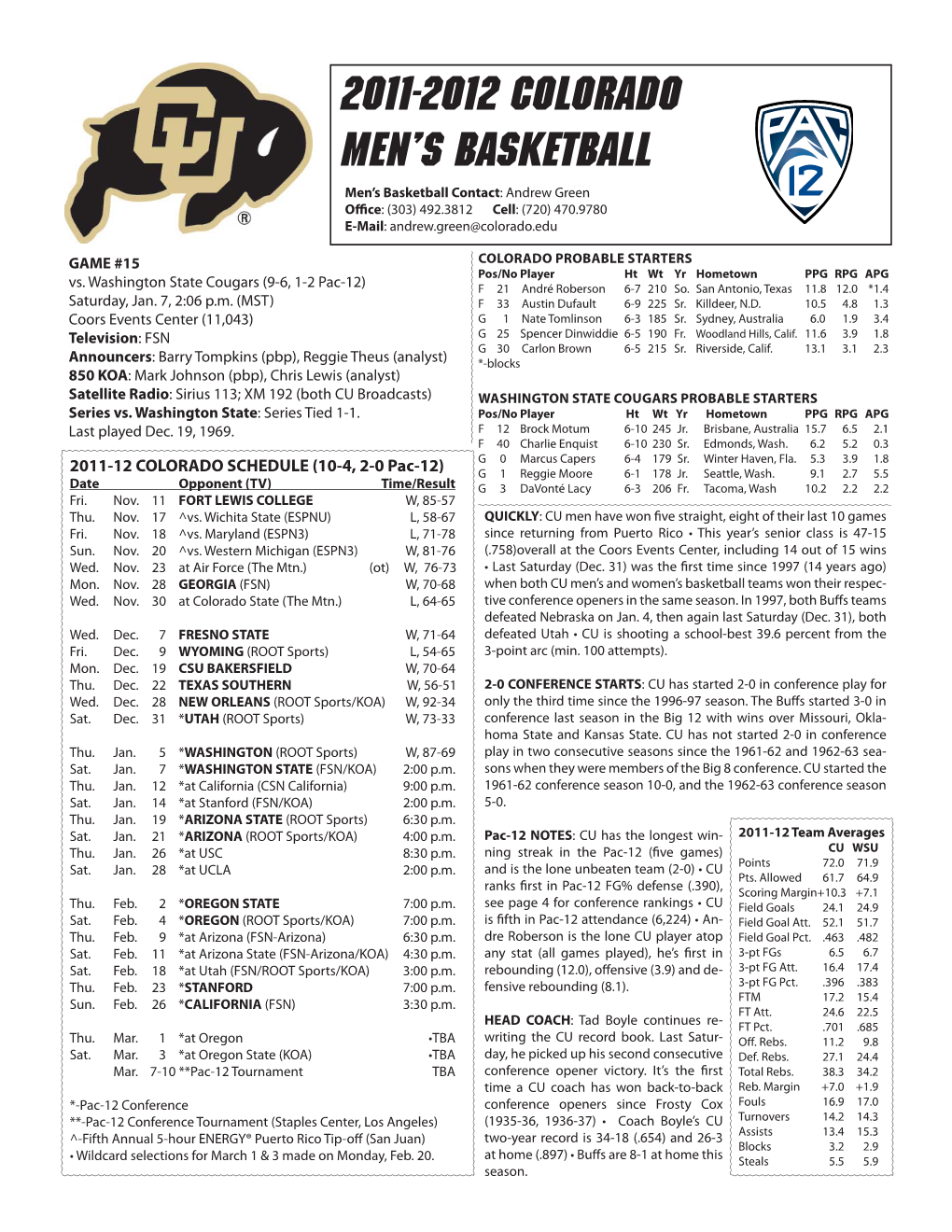 2011-2012 COLORADO Men's Basketball