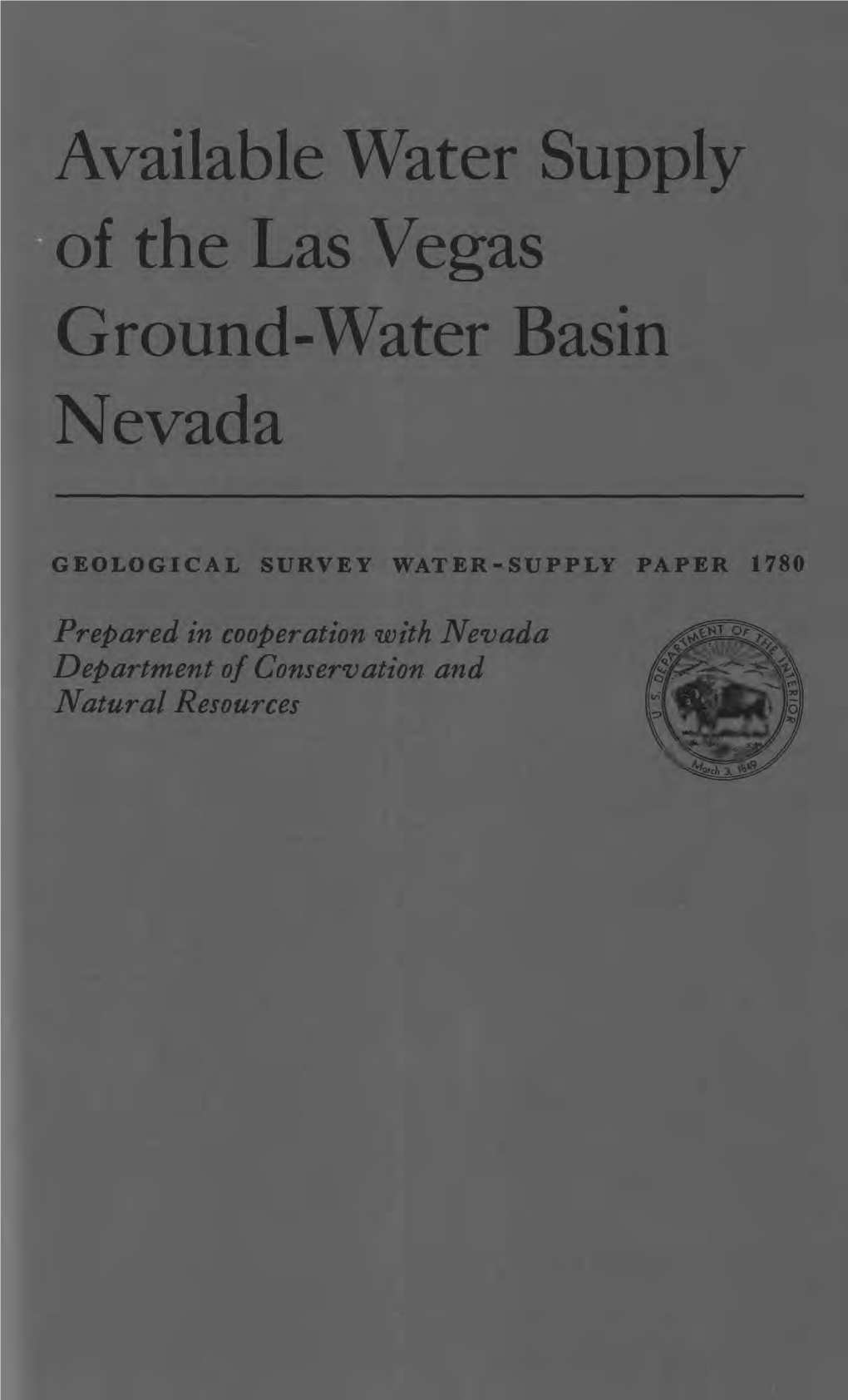 Available Water Supply of the Las Vegas Ground-Water Basin Nevada