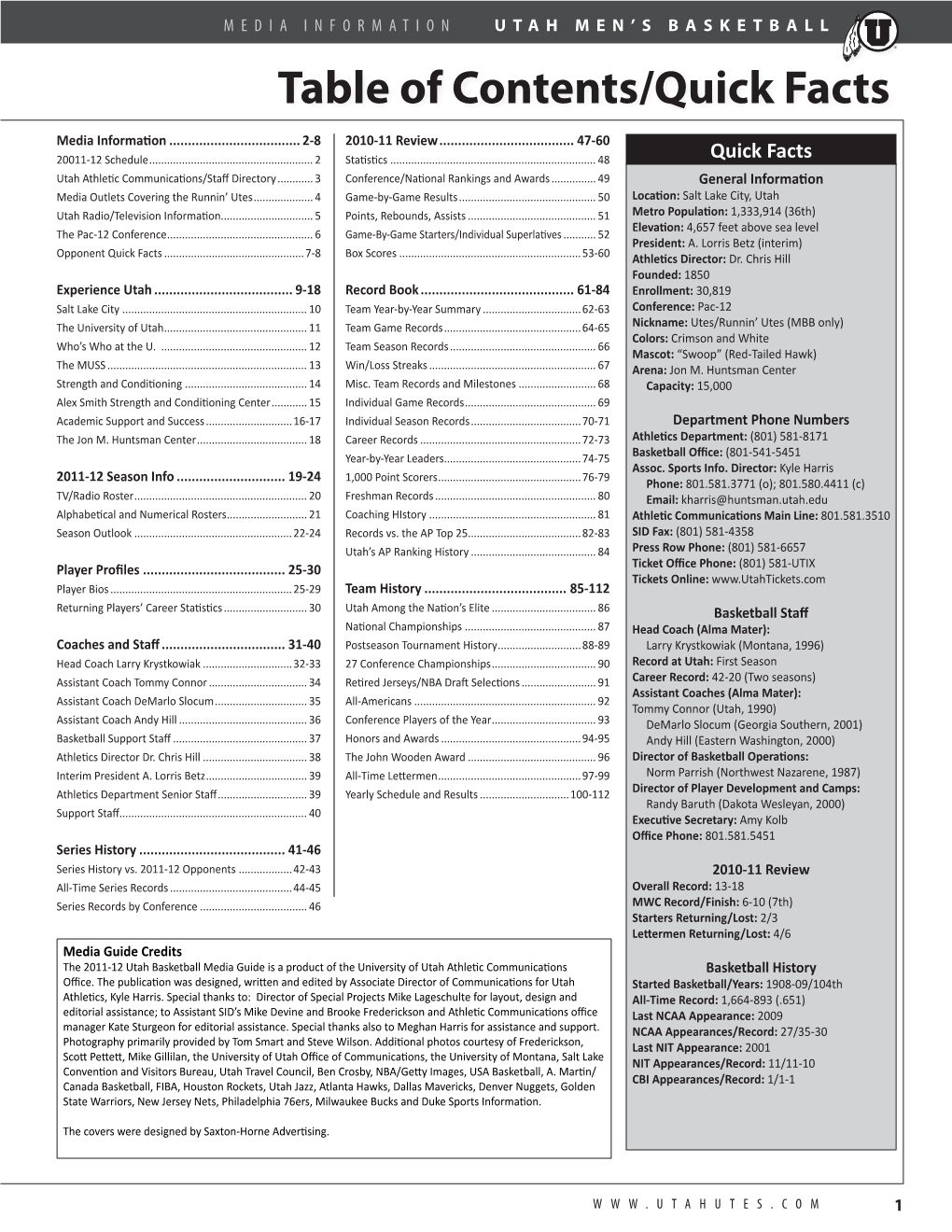 Table of Contents/Quick Facts