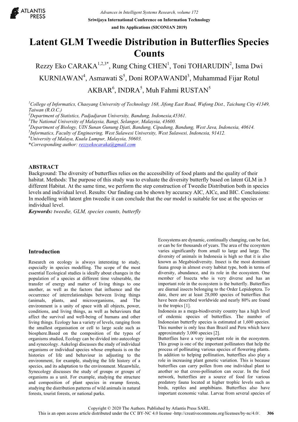 Latent GLM Tweedie Distribution in Butterflies Species Counts