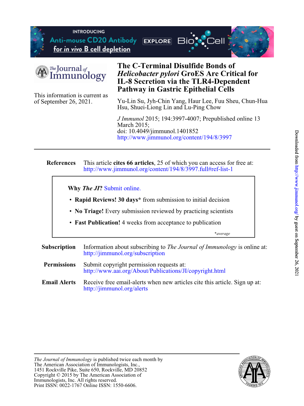 Pathway in Gastric Epithelial Cells IL-8 Secretion Via the TLR4