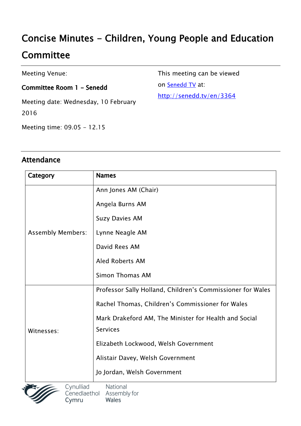 Concise Minutes - Children, Young People and Education Committee