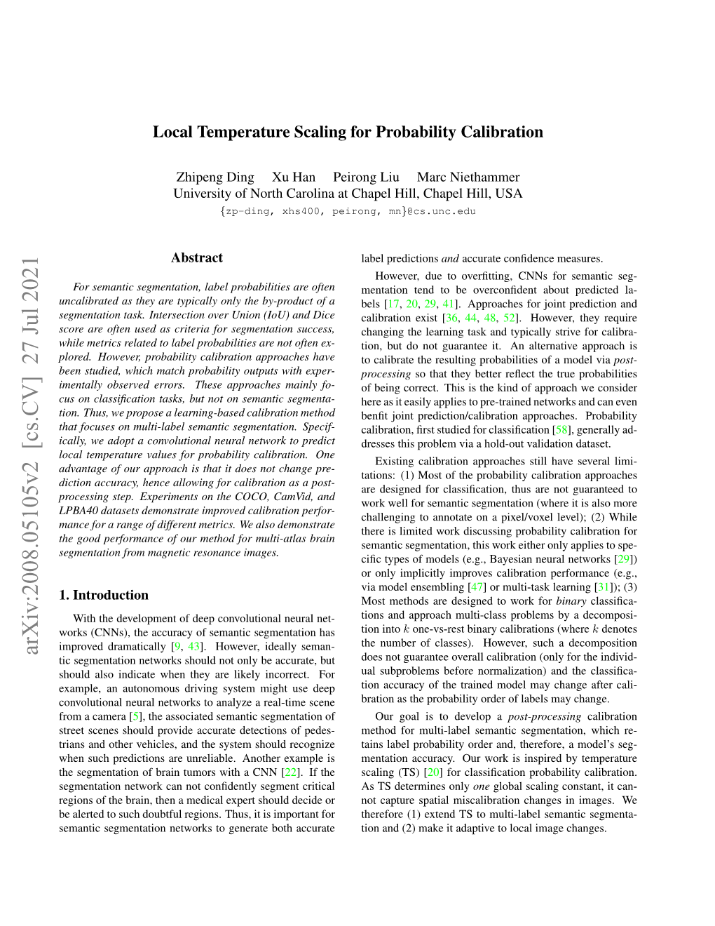 Arxiv:2008.05105V2 [Cs.CV] 27 Jul 2021