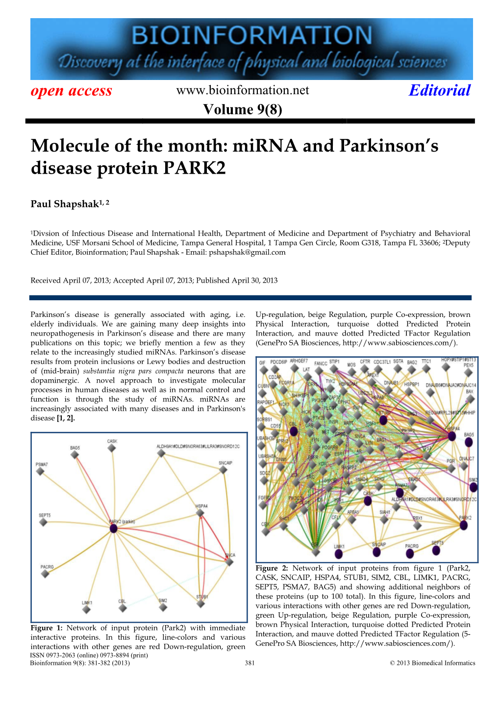 Mirna and Parkinson's Disease Protein PARK2