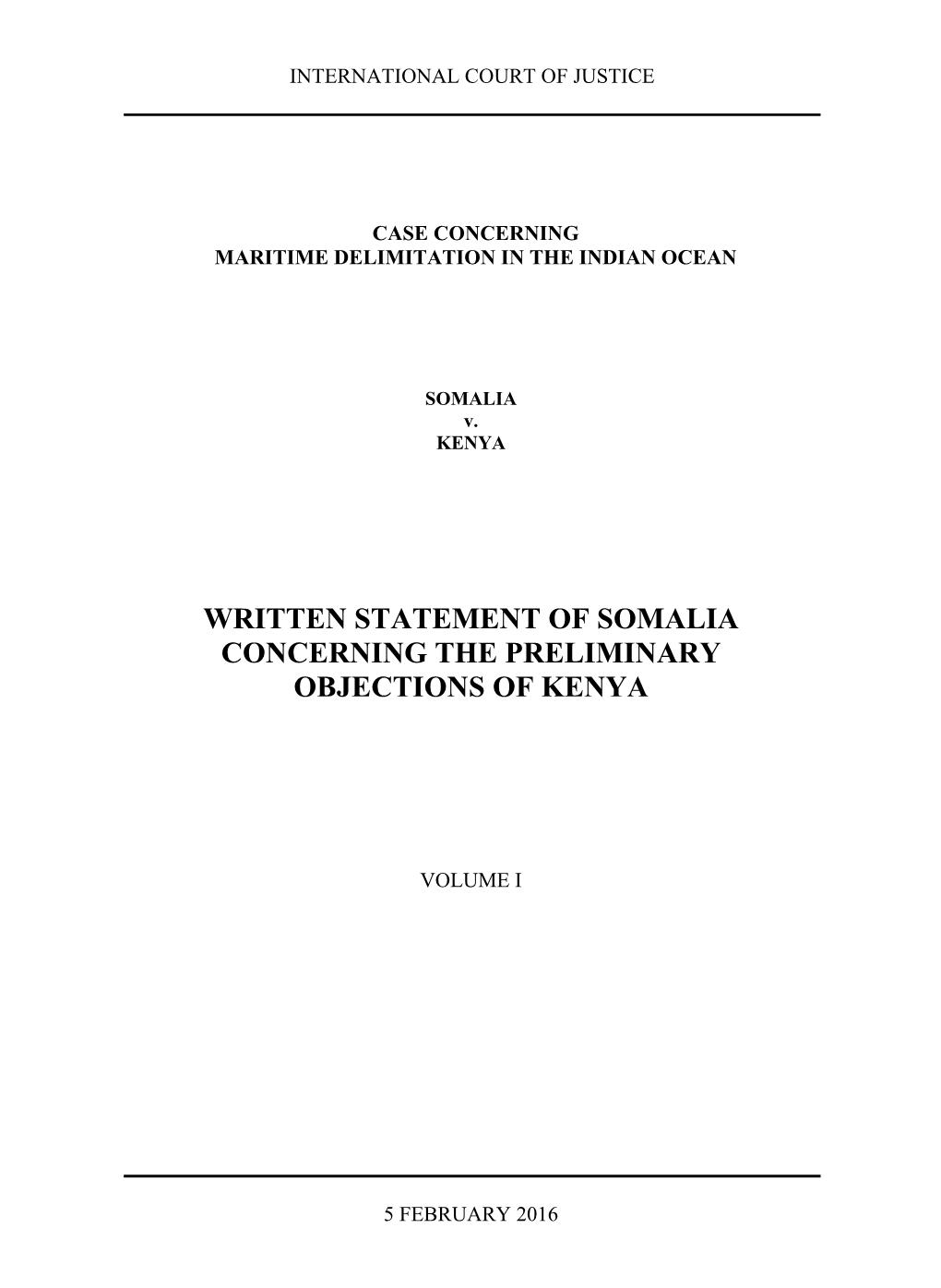 Written Statement of Somalia Concerning the Preliminary Objections of Kenya