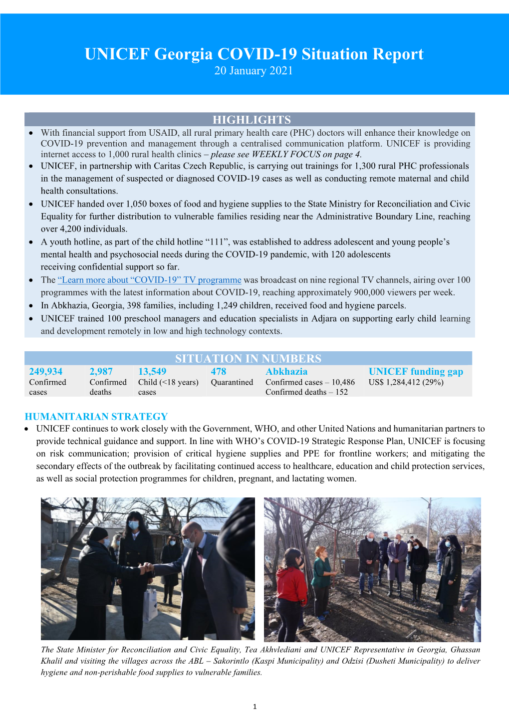 UNICEF Georgia COVID-19 Situation Report 20 January 2021