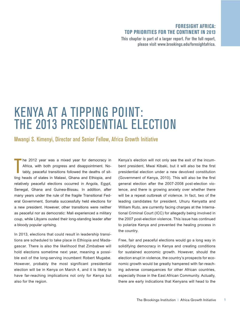 KENYA at a TIPPING POINT: the 2013 PRESIDENTIAL ELECTION Mwangi S