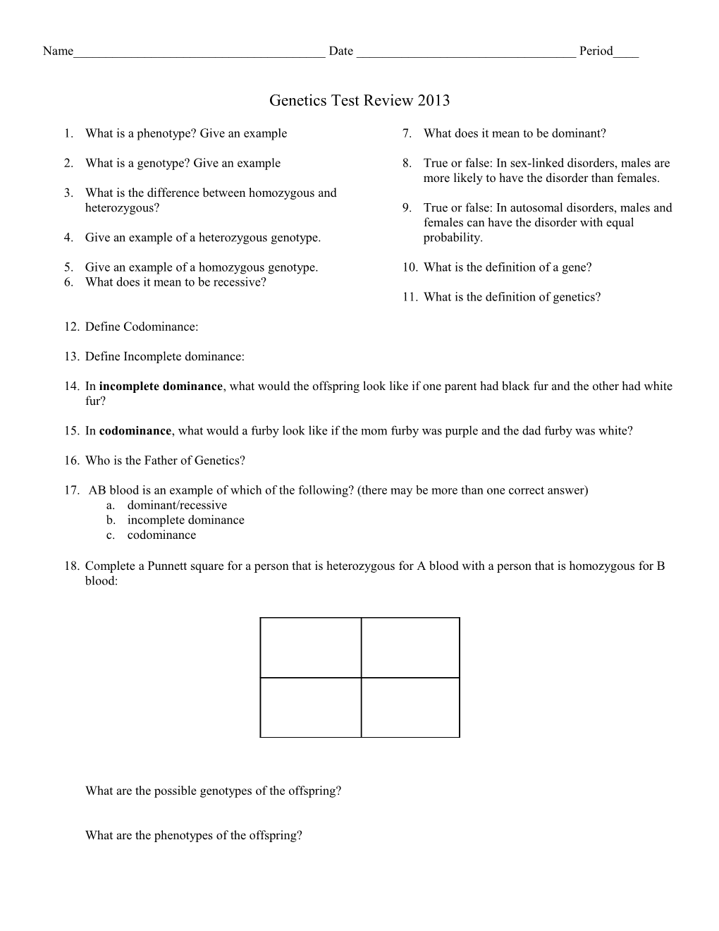 Genetics Test Review