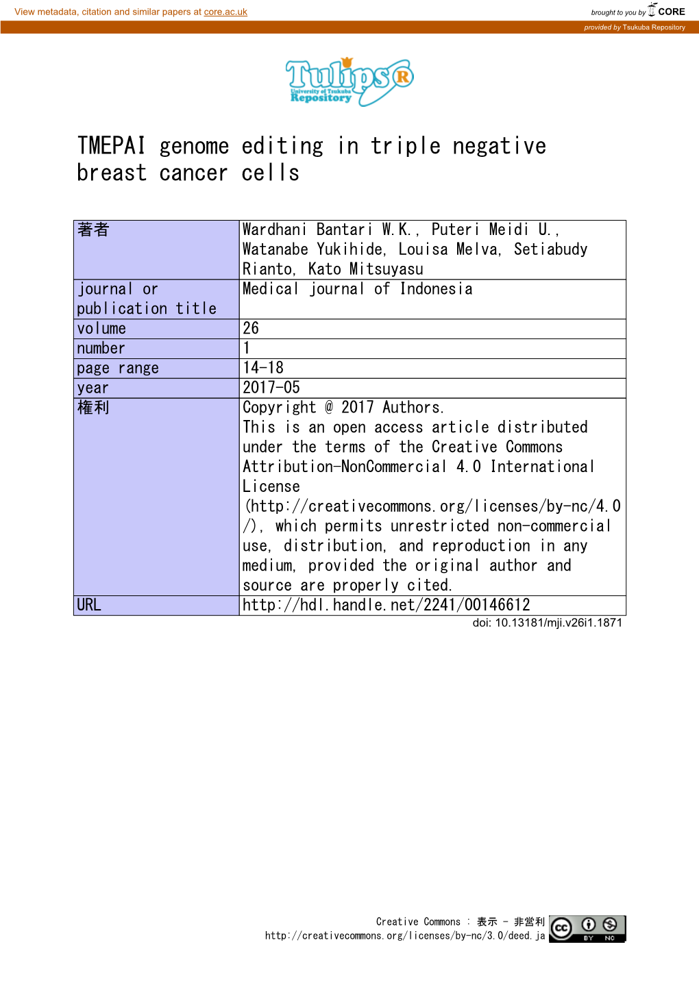 TMEPAI Genome Editing in Triple Negative Breast Cancer Cells