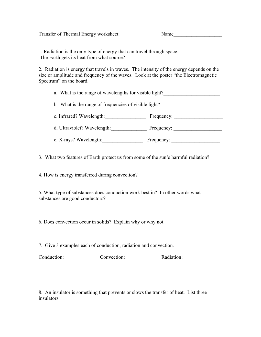 Transfer Of Thermal Energy Worksheet