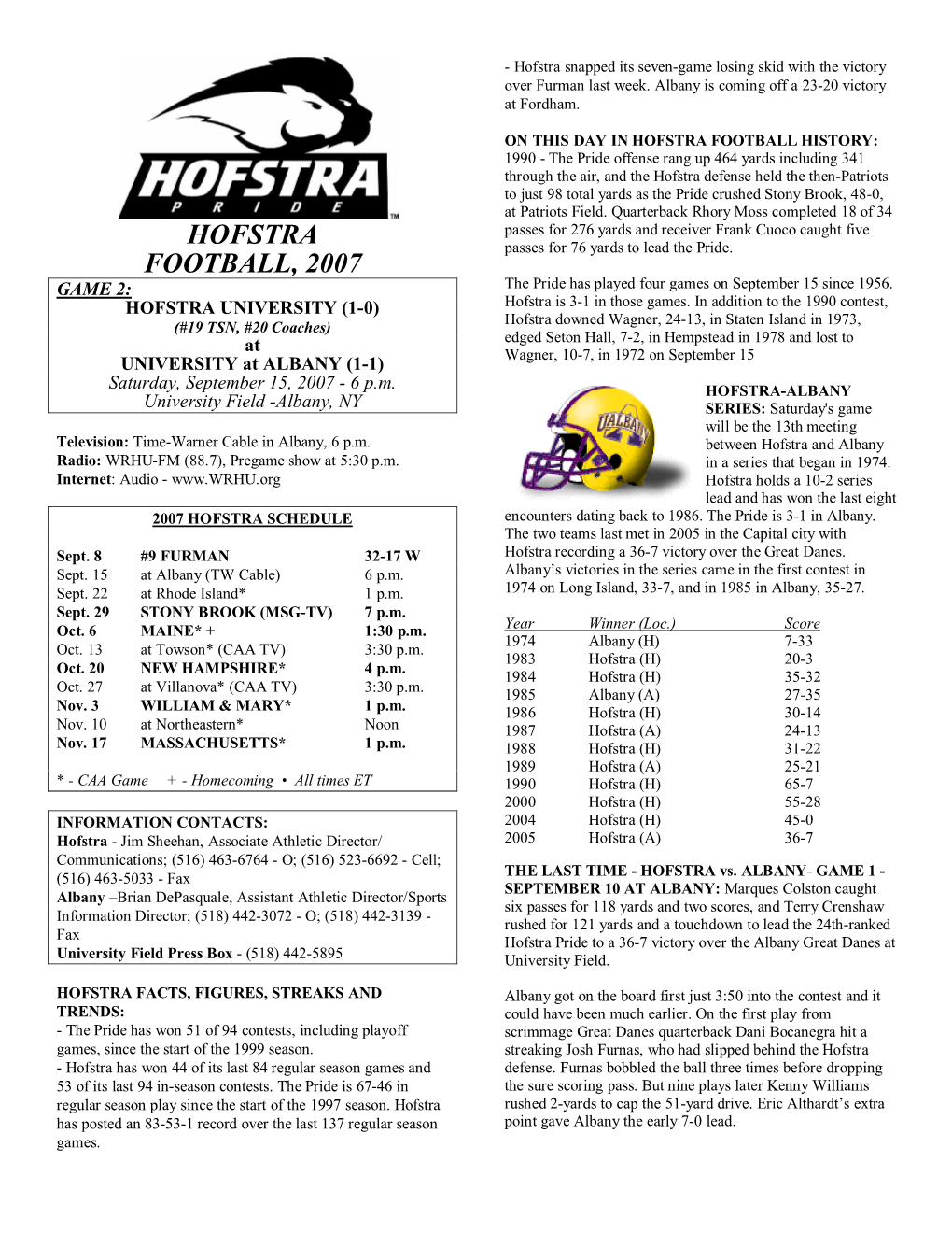 Hofstra Football, 2007