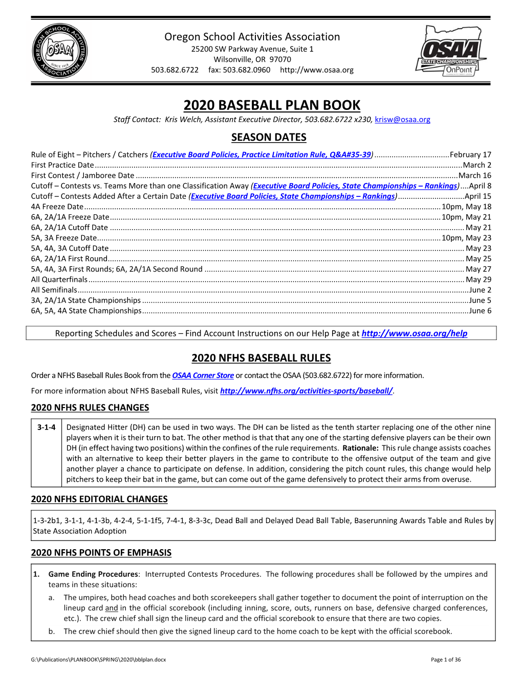 2020 Baseball Plan Book
