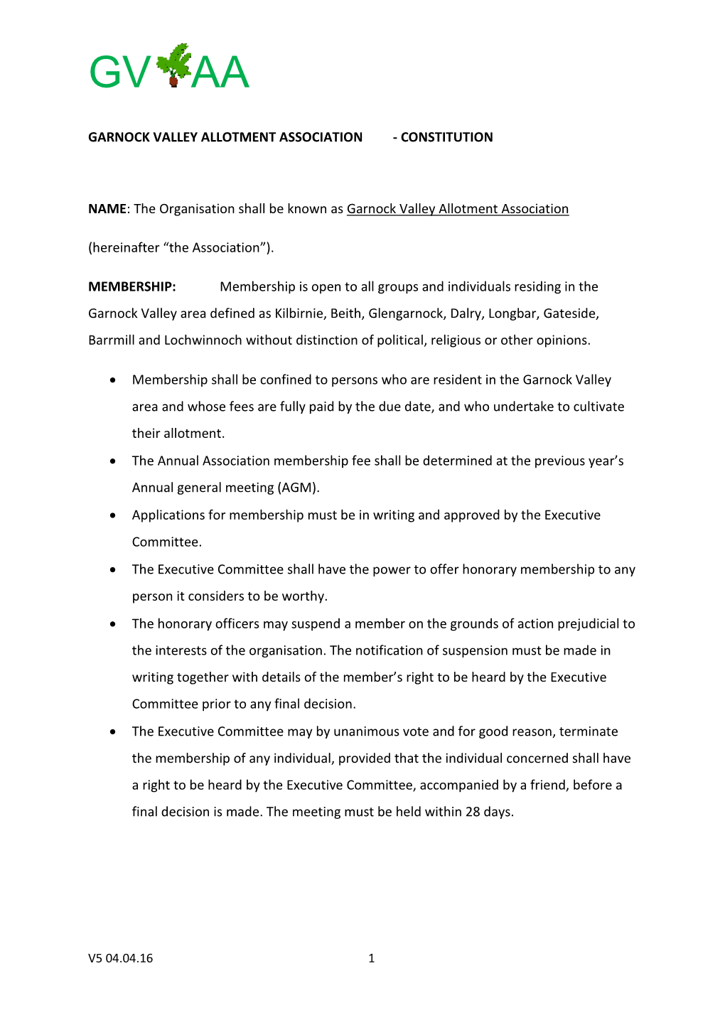 Garnock Valley Allotment Association - Constitution