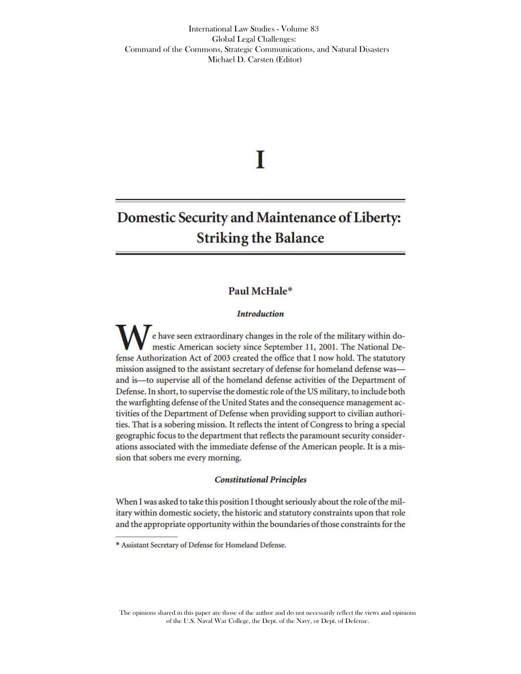 Domestic Security and Maintenance of Liberty: Striking the Balance