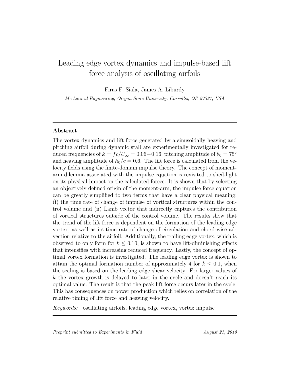 Leading Edge Vortex Dynamics and Impulse-Based Lift Force Analysis of Oscillating Airfoils