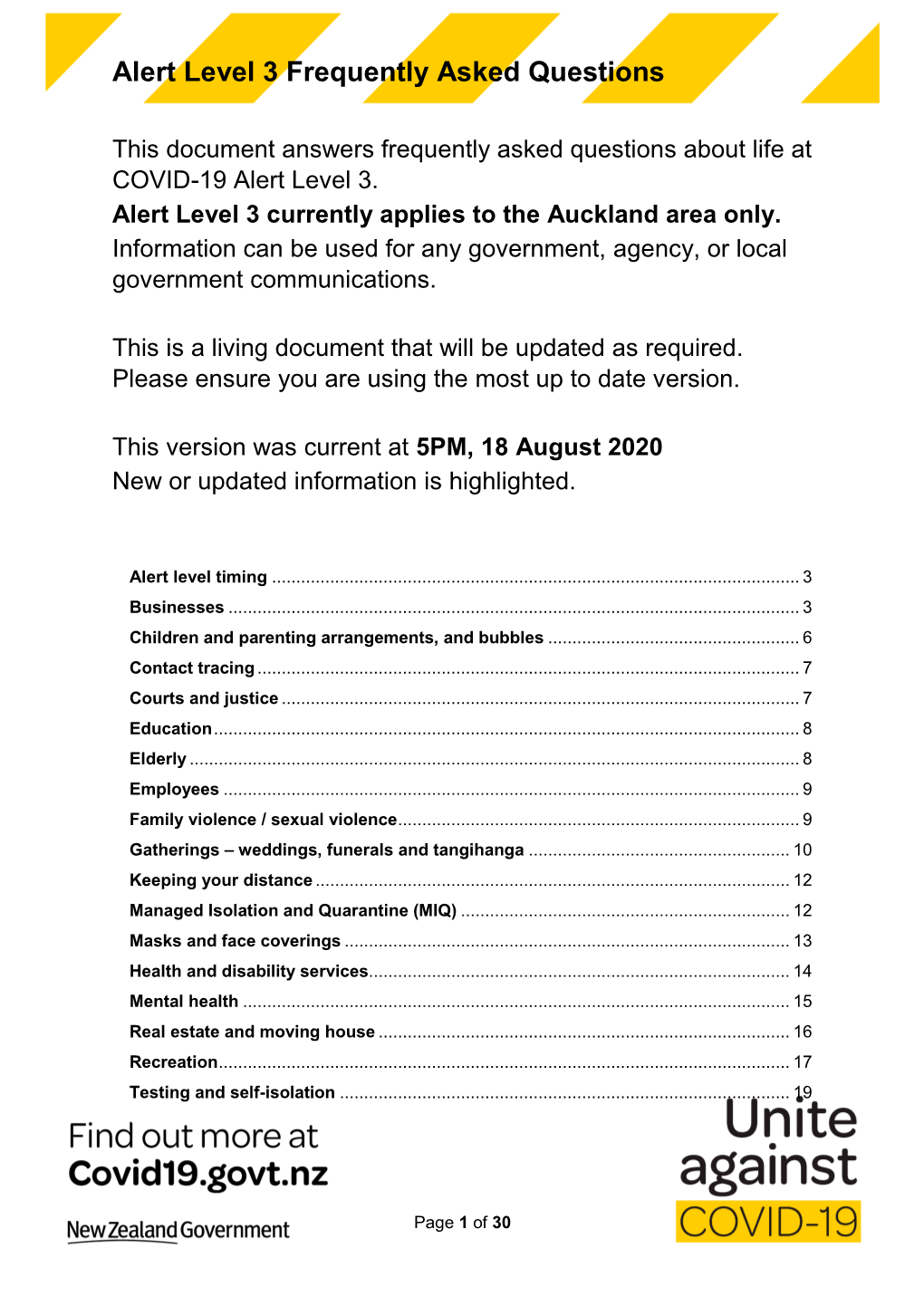 Alert Level 3 Frequently Asked Questions