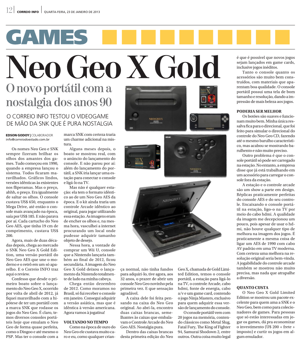 Neo Geo X Gold O Novo Portátil Com a Nostalgia Dos