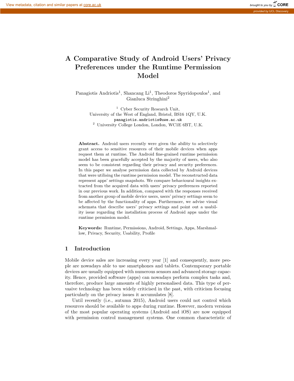 A Comparative Study of Android Users' Privacy Preferences Under The