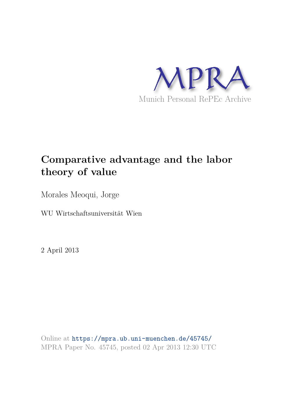 Comparative Advantage and the Labor Theory of Value