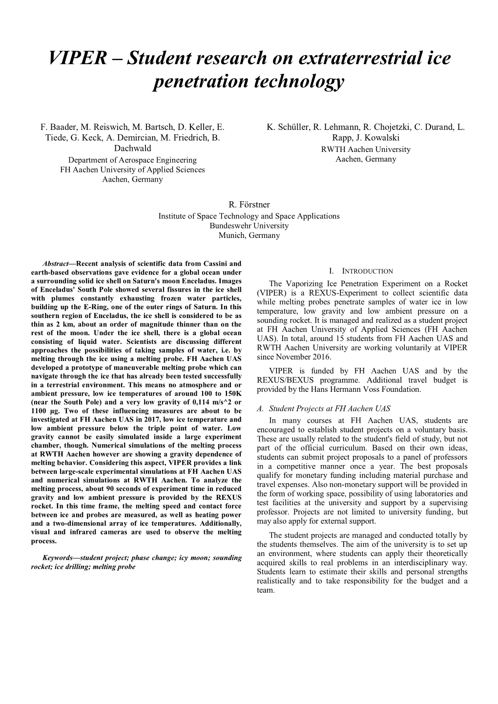 VIPER-Student Research on Extraterrestrial Ice Penetration Technology