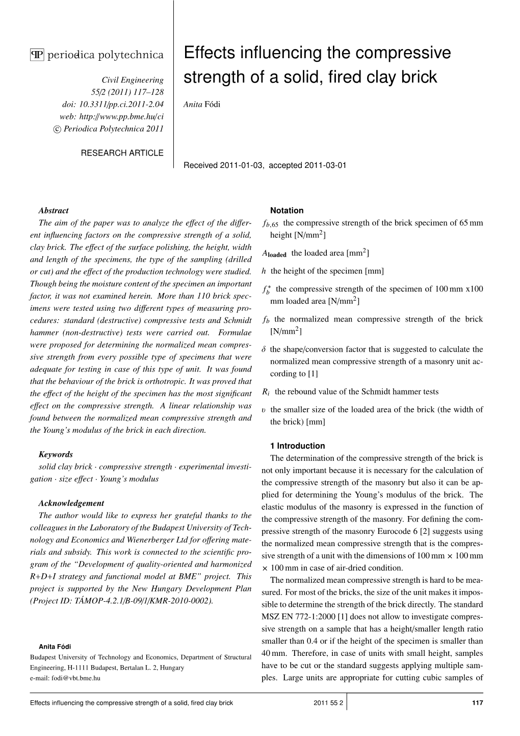 Effects Influencing the Compressive Strength of a Solid, Fired Clay Brick