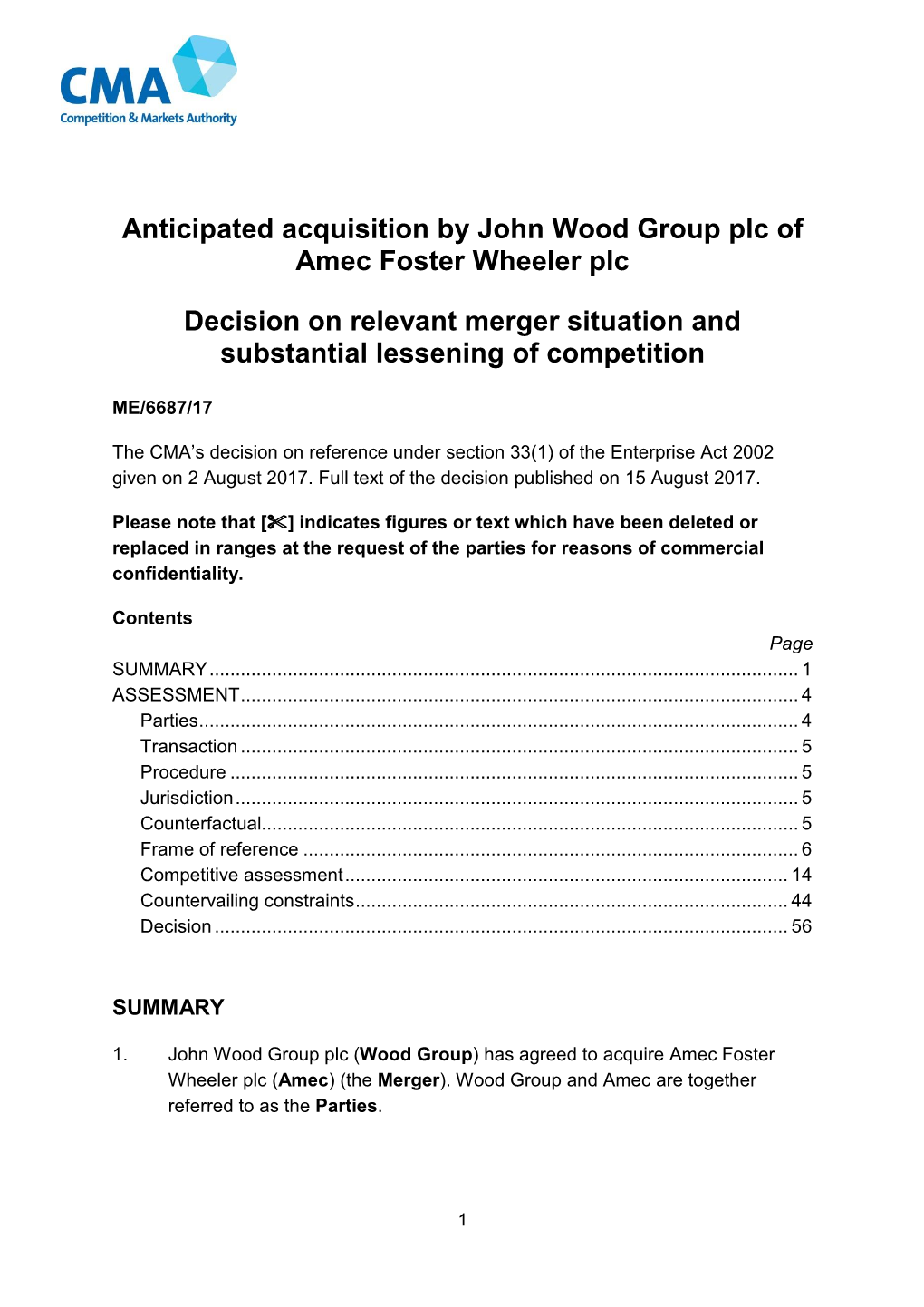 Wood/Amec: Decision on Relevant Merger Situation and Substantial