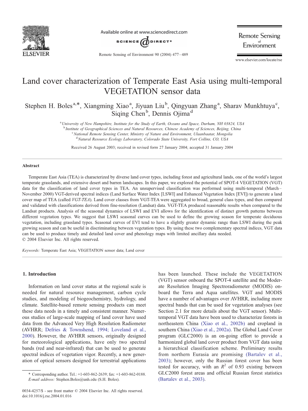 Land Cover Characterization of Temperate East Asia Using Multi-Temporal VEGETATION Sensor Data