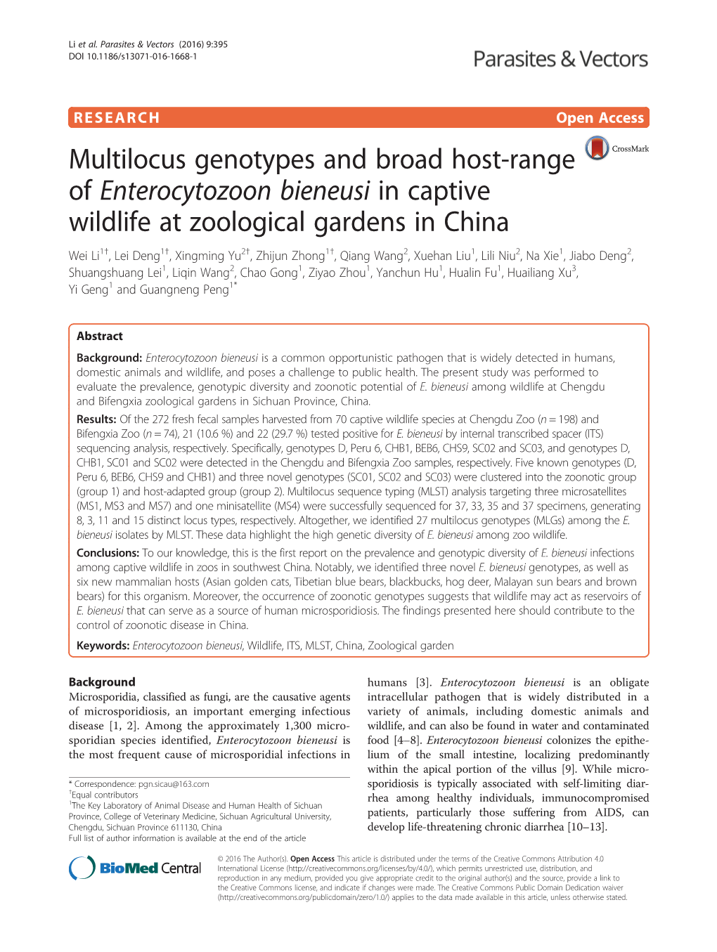 Multilocus Genotypes and Broad Host-Range of Enterocytozoon