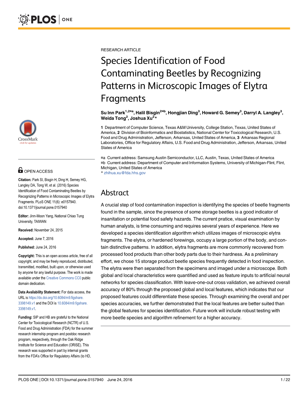 Species Identification of Food Contaminating Beetles by Recognizing Patterns in Microscopic Images of Elytra Fragments
