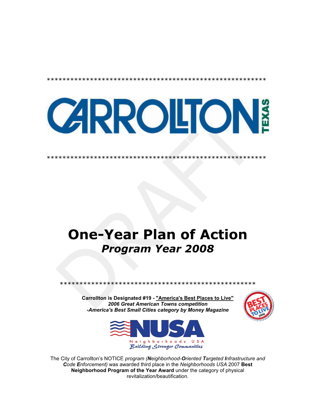 One-Year Plan of Action Program Year 2008