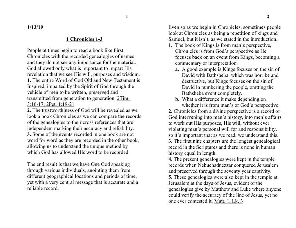 1 Chronicles 1-3 Samuel, but It Isn’T, As We Stated in the Introduction